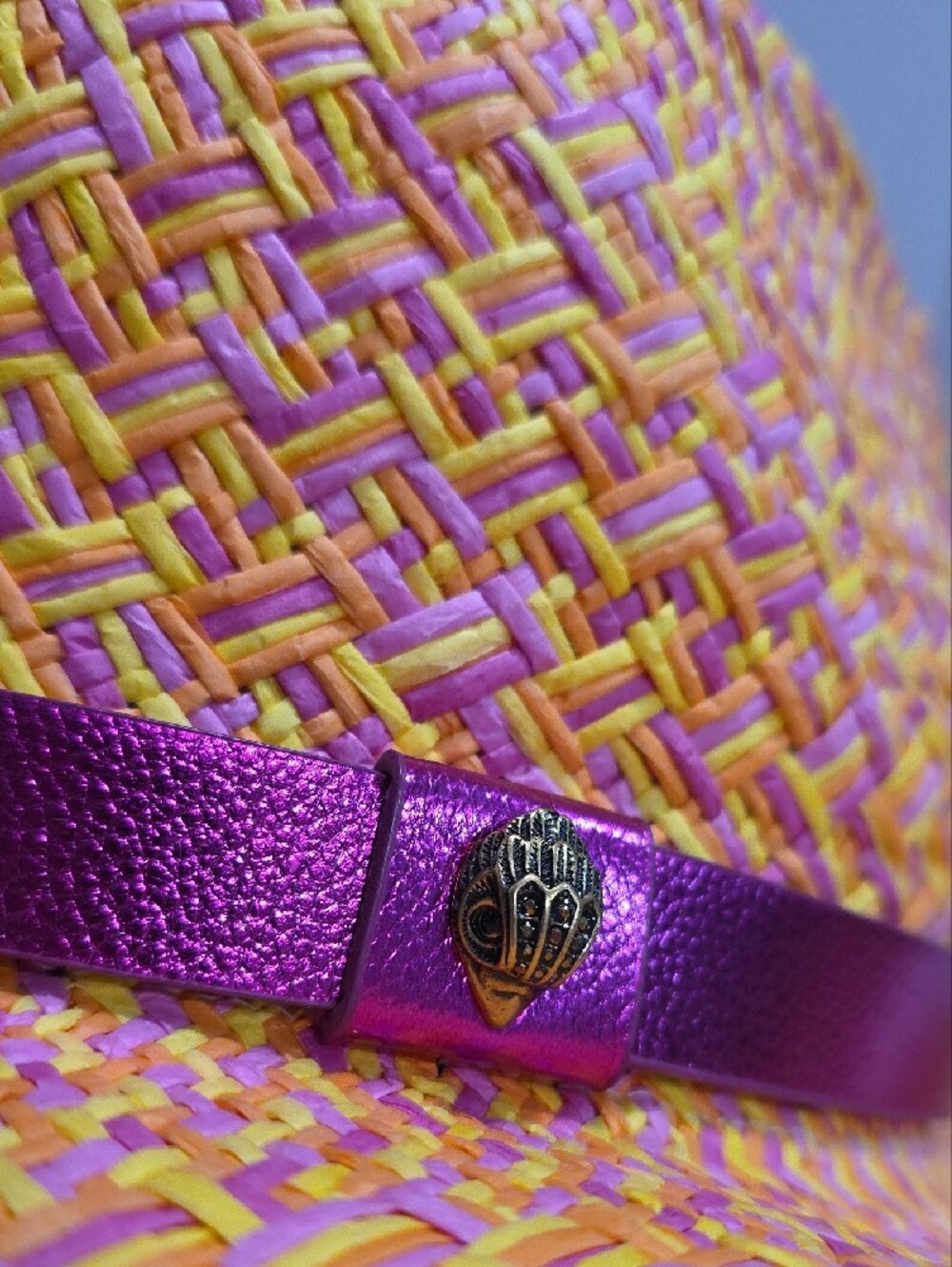Kurt Geiger Pink and Yellow Woven Straw Hat - Picture 3 of 6